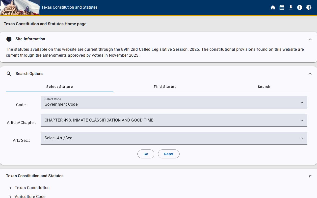 Texas good-conduct-time law used for Terry County projected release date research